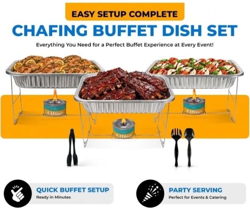 Full A+ stack · Chafing Buffet Dish Set (tap to scroll) – New A+ build